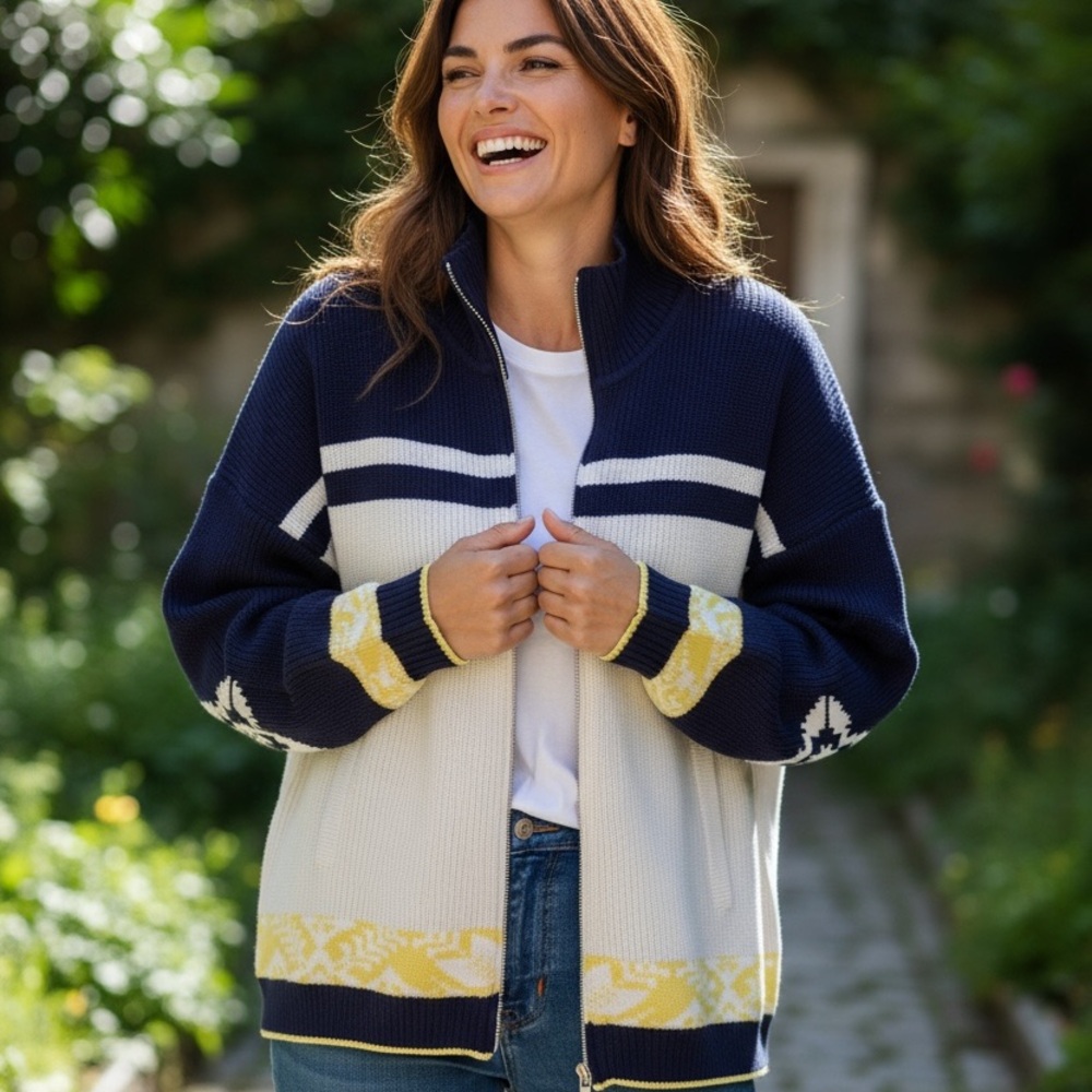 Anthropologie Color Block Zip-Up Cardigan